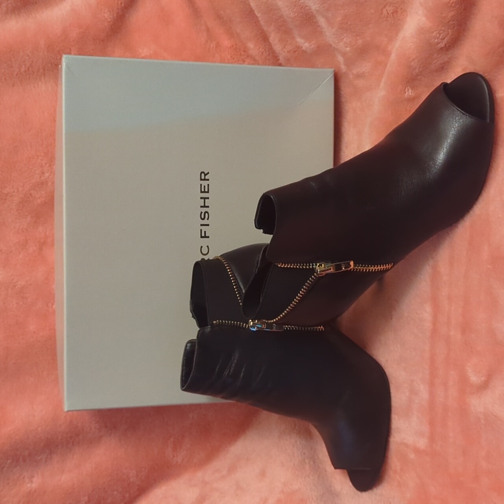 Marc Fisher Black Leather Peep Toe Bootie